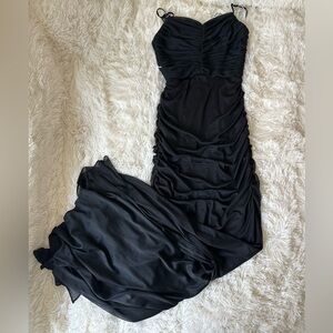 David's Bridal Women’s Black Mesh Ruched Sheathe Evening Gown Dress Size: 0 NWT